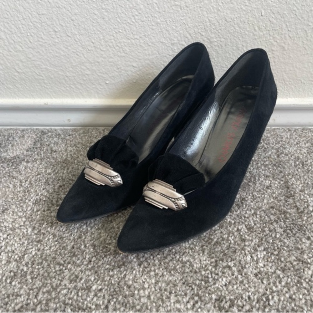 Charles Jourdan Pumps Heels Women’s Size 8 Black Suede Classic Pointed Toes Shoe